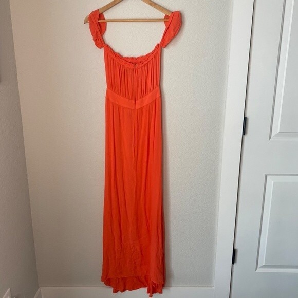 Flynn Skye Coral Orange Strapless Wrap Maxi Dress - Size Medium - EUC - Picture 7 of 9